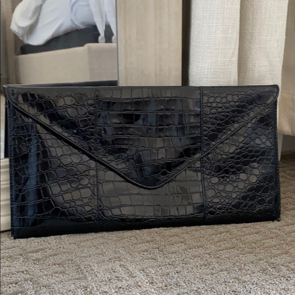 Rachel Zoe Black snakeskin clutch